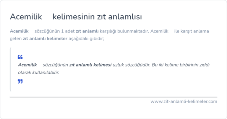 Acemilik kelimesinin zıt anlamı nedir?