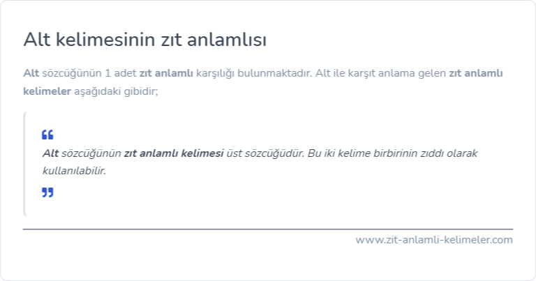 Alt kelimesinin zıt anlamı