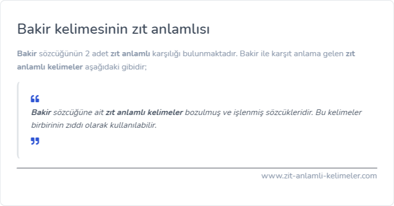 Bakir kelimesinin zıt anlamı ne?