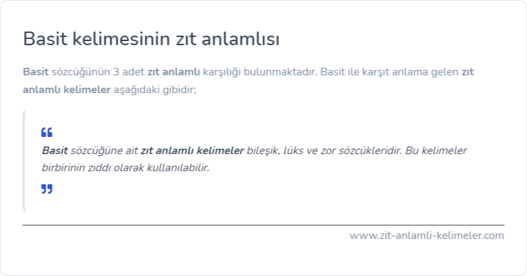 Basit kelimesinin zıt anlamı