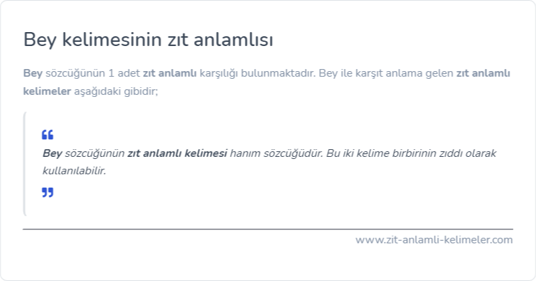 Bey kelimesinin zıt anlamı