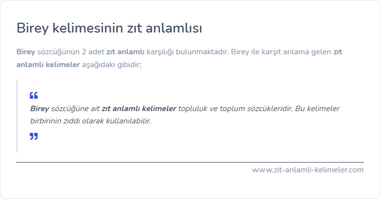 Birey kelimesinin zıt anlamı