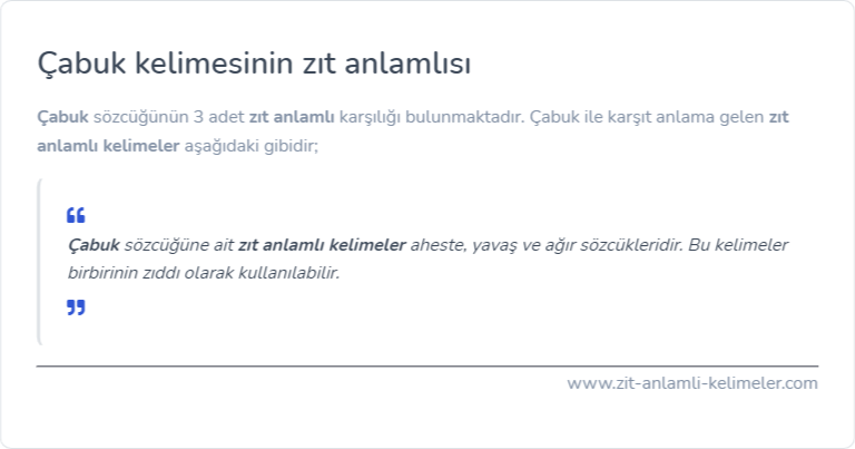 Çabuk zıt anlamı ne?