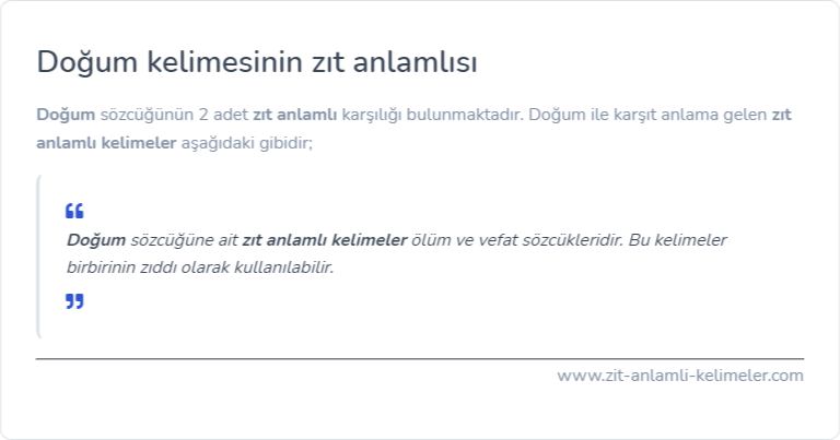 Doğum kelimesinin zıt anlamı