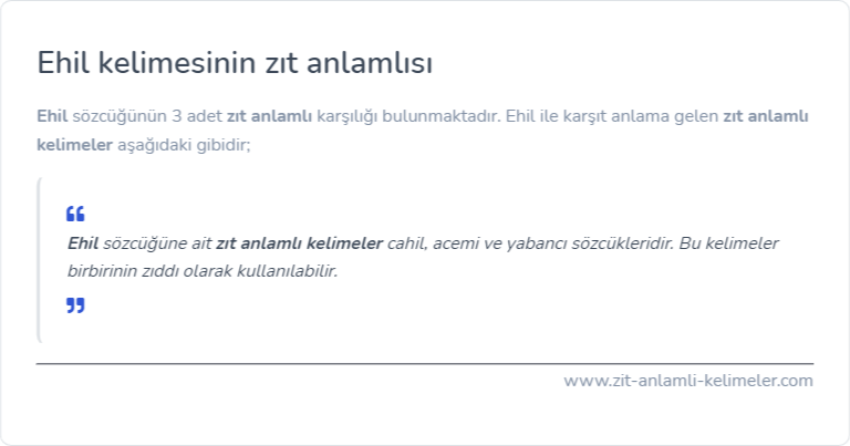 Ehil kelimesinin zıt anlamı nedir?