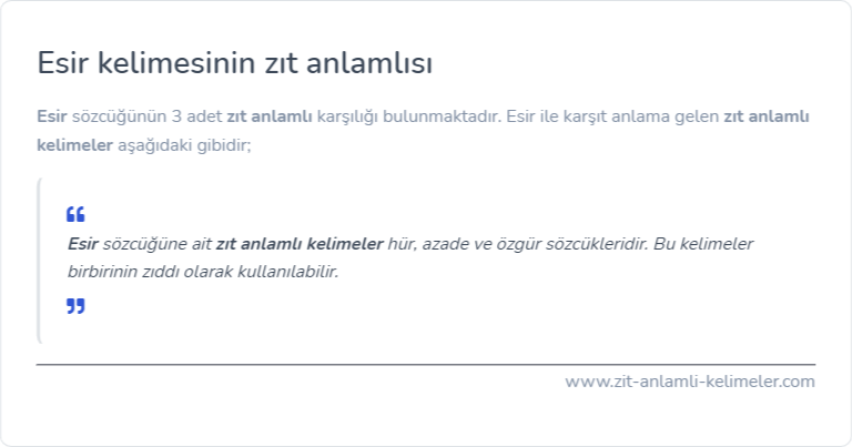 Esir kelimesinin zıt anlamı