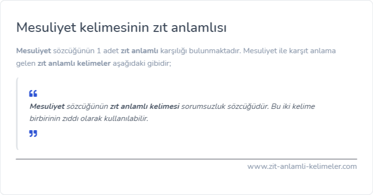 Mesuliyet kelimesinin zıt anlamı ne?