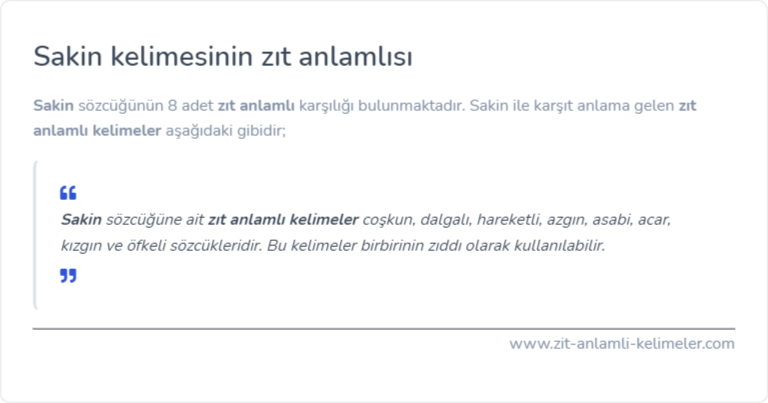 Sakin kelimesinin zıt anlamı nedir?