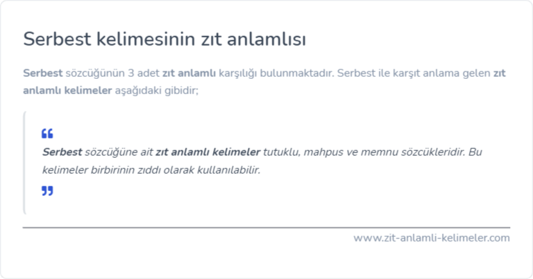 Serbest kelimesinin zıt anlamı