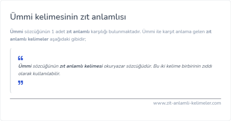 Ümmi zıt anlamı nedir?